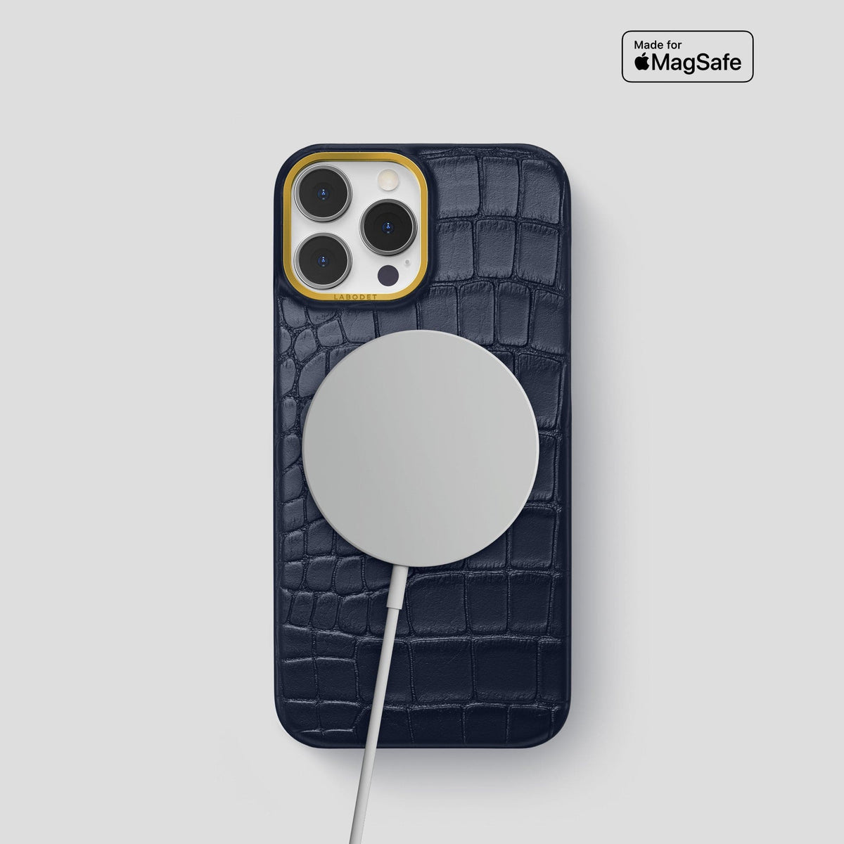 Navy Blue iPhone 14 Pro Classic Case Alligator with Gold Metal -4 | Navy-Blue-Gold