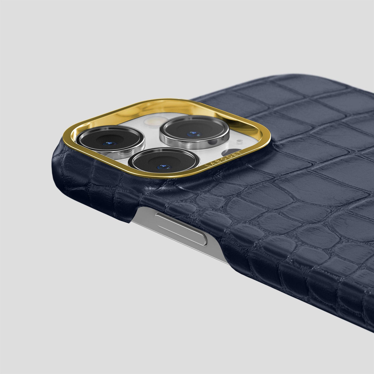 Navy Blue iPhone 14 Pro Classic Case Alligator with Gold Metal -5 | Navy-Blue-Gold