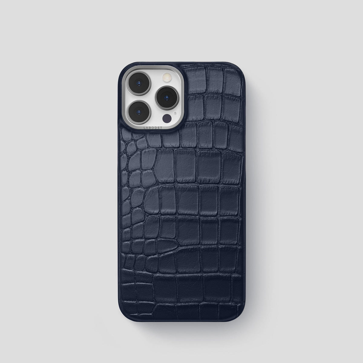Navy Blue iPhone 14 Pro Classic Case Alligator with Steel Metal -1 | Navy-Blue-Steel