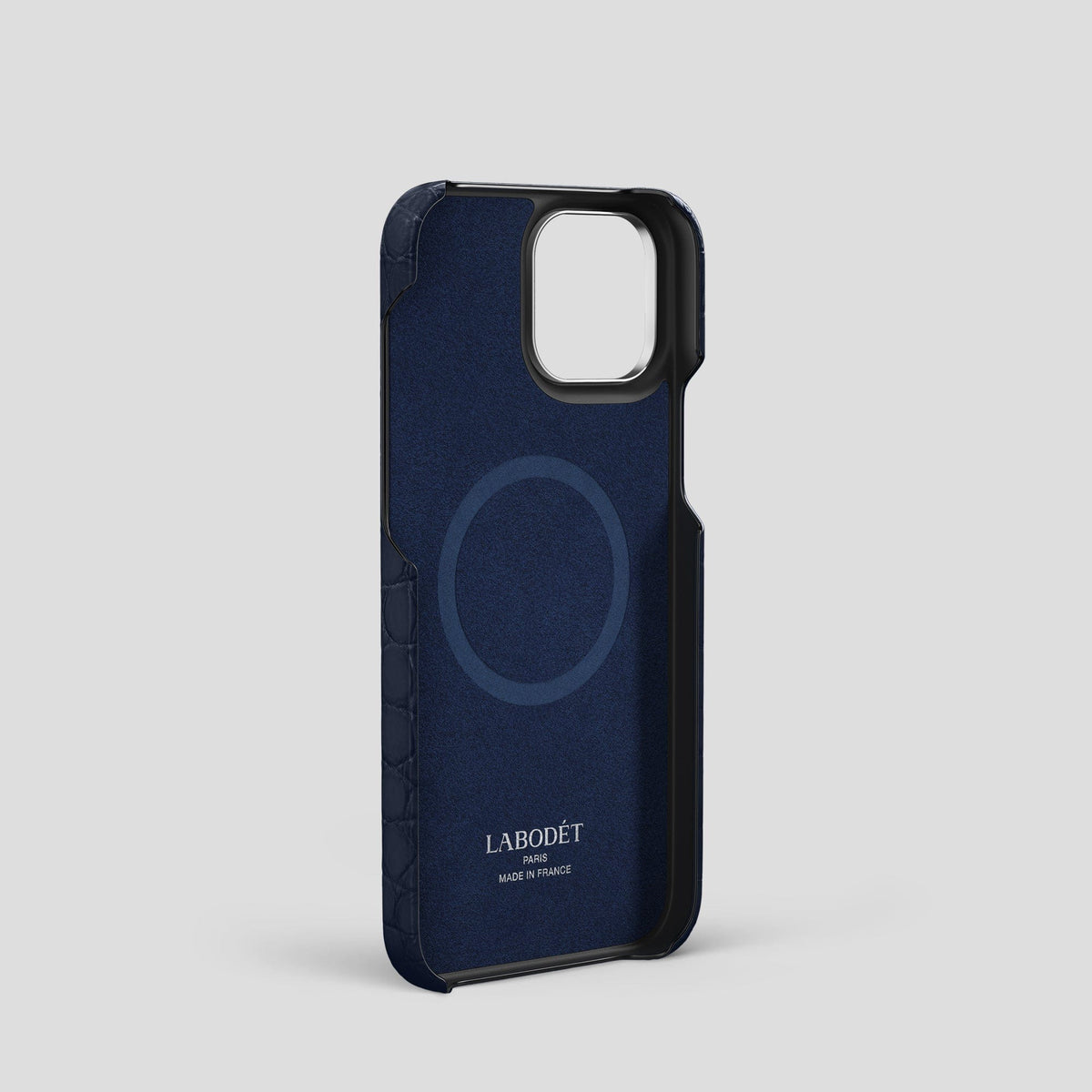Navy Blue iPhone 14 Pro Classic Case Alligator with Steel Metal -3 | Navy-Blue-Steel