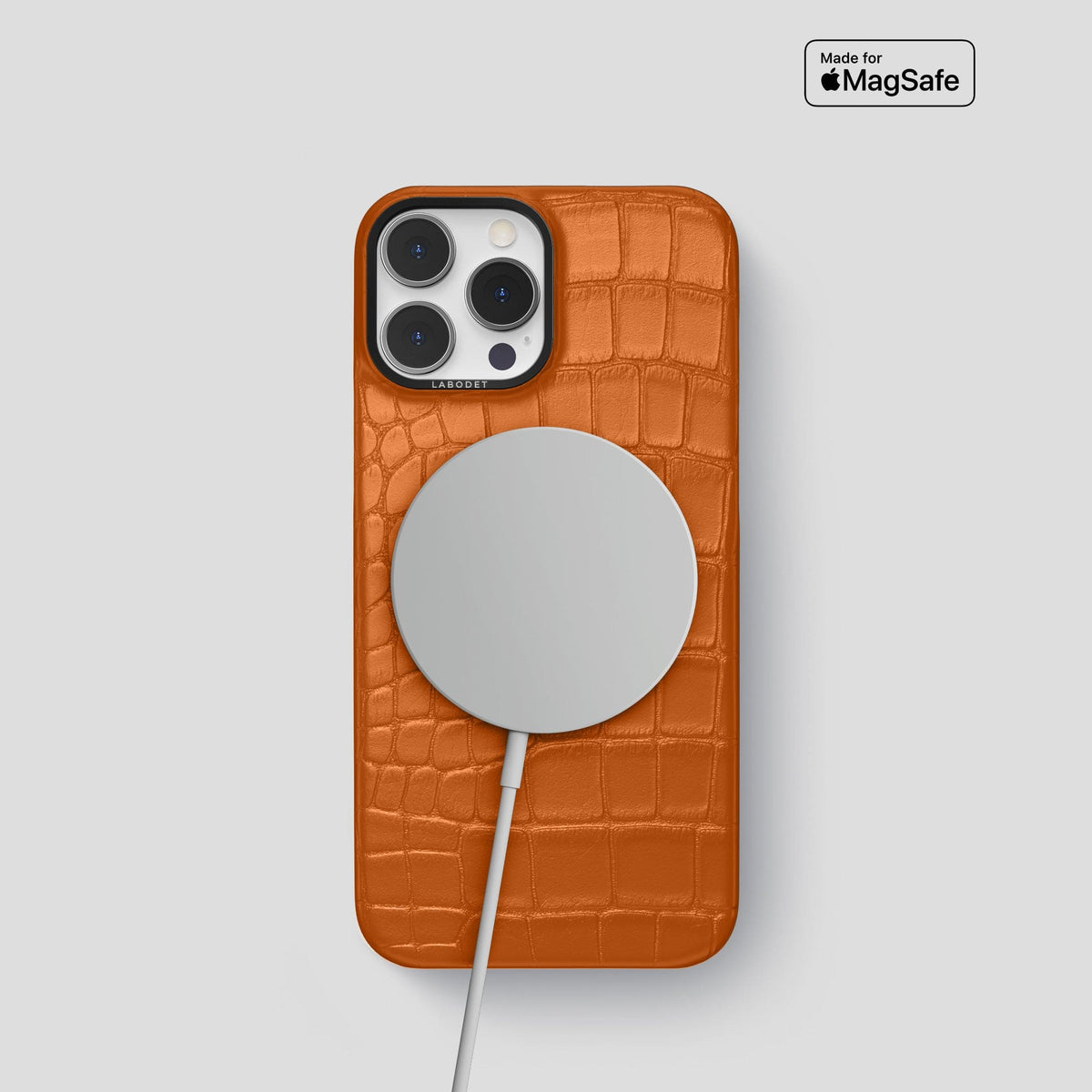 Orange iPhone 14 Pro Classic Case Alligator with Black Metal -4 | Orange-Black