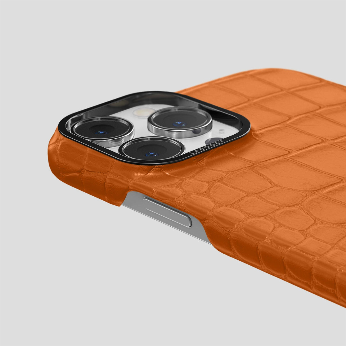 Orange iPhone 14 Pro Classic Case Alligator with Black Metal -5 | Orange-Black