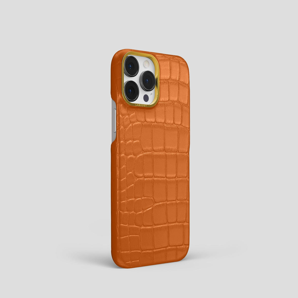 Orange iPhone 14 Pro Classic Case Alligator with Gold Metal -2 | Orange-Gold
