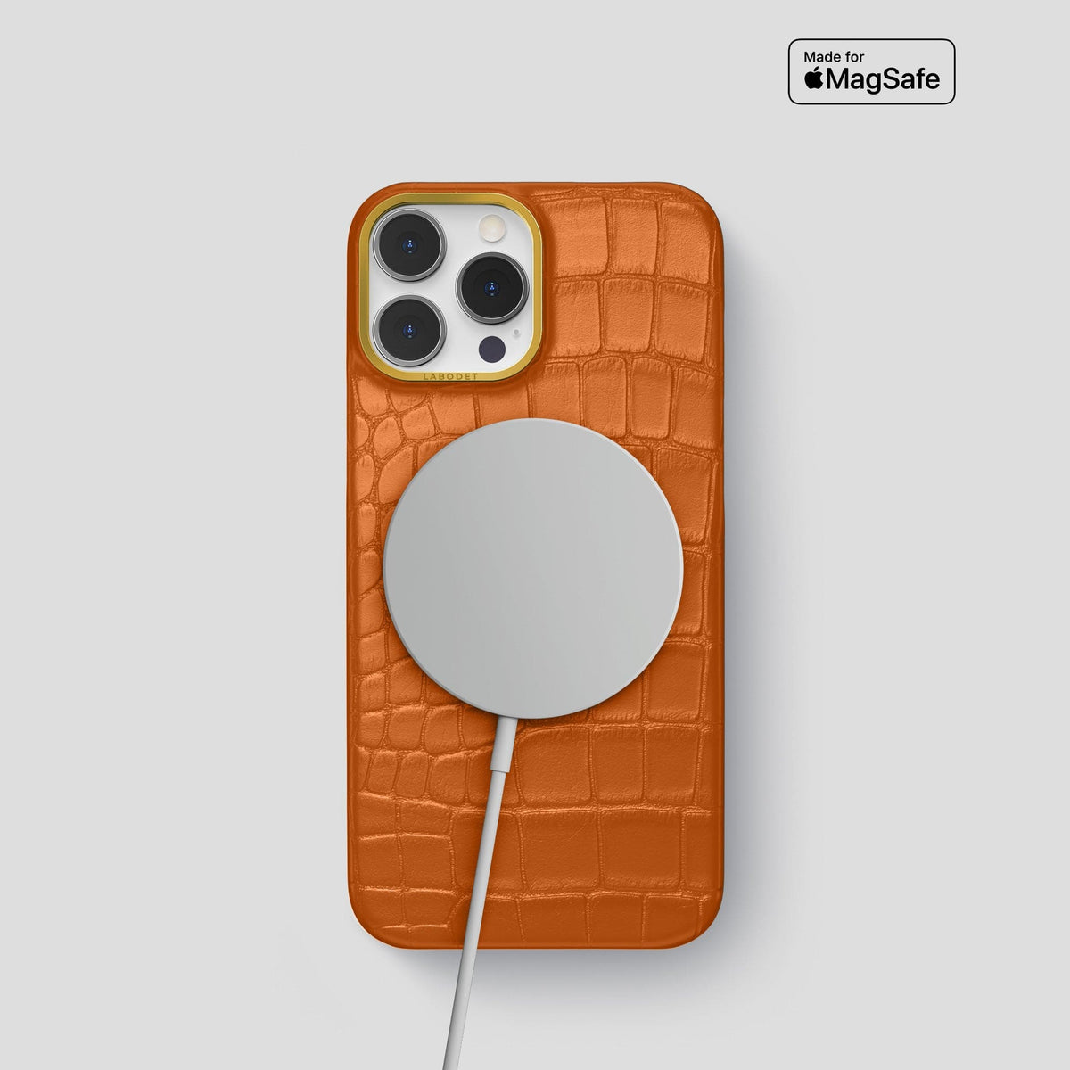 Orange iPhone 14 Pro Classic Case Alligator with Gold Metal -4 | Orange-Gold