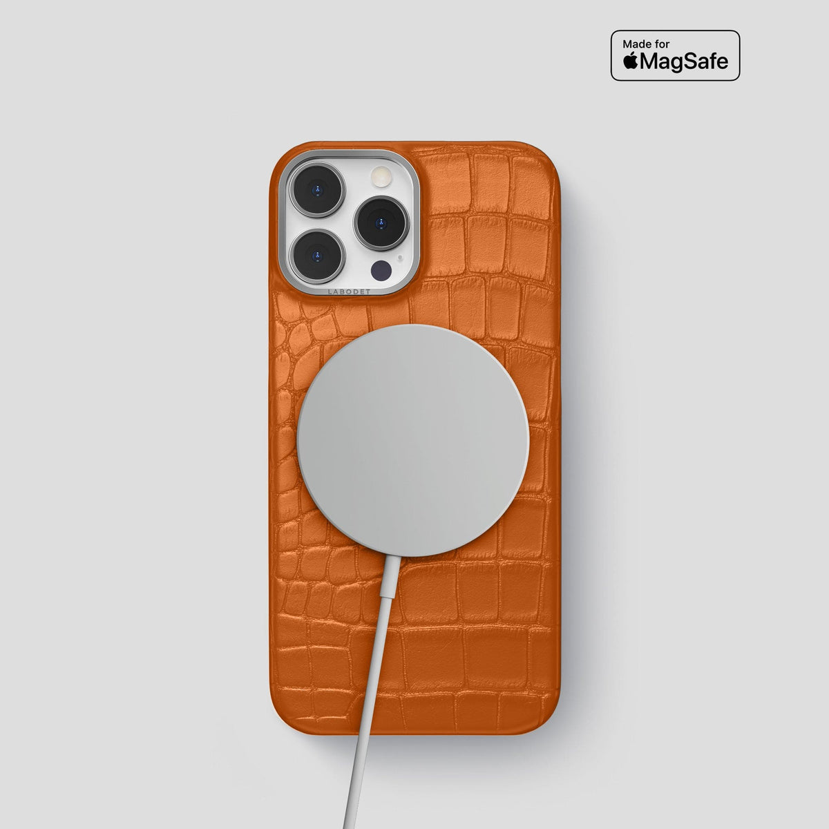 Orange iPhone 14 Pro Classic Case Alligator with Steel Metal -4 | Orange-Steel