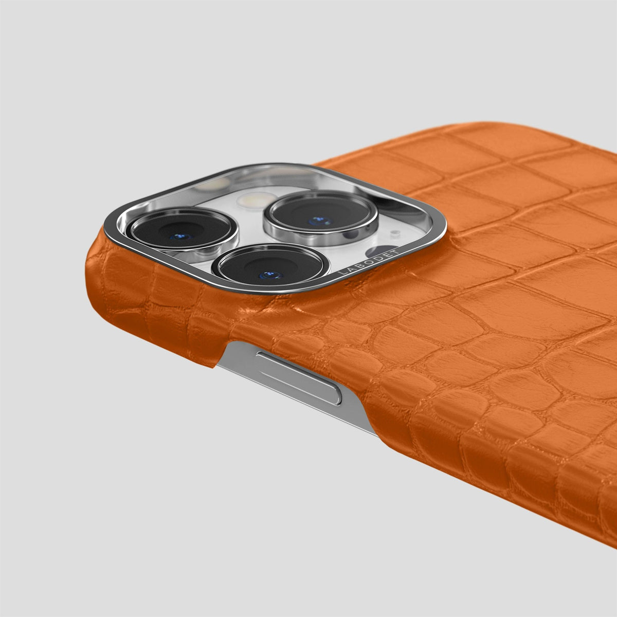 Orange iPhone 14 Pro Classic Case Alligator with Steel Metal -5 | Orange-Steel