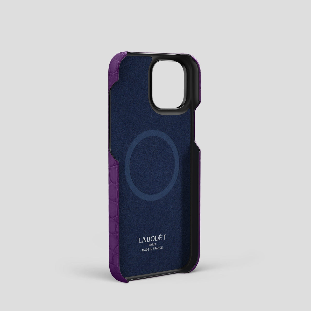 Purple iPhone 14 Pro Classic Case Alligator with Black Metal -3 | Purple-Black