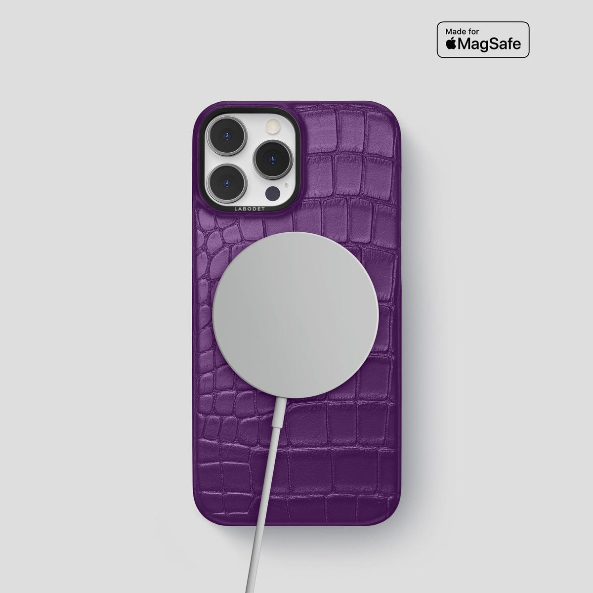 Purple iPhone 14 Pro Classic Case Alligator with Black Metal -4 | Purple-Black