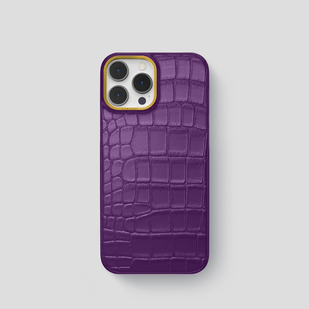 Purple iPhone 14 Pro Classic Case Alligator with Gold Metal -1 | Purple-Gold