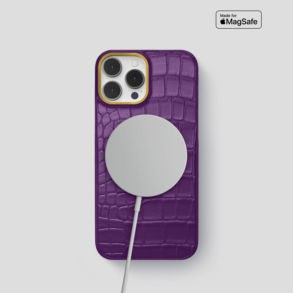Purple iPhone 14 Pro Classic Case Alligator with Gold Metal -4 | Purple-Gold