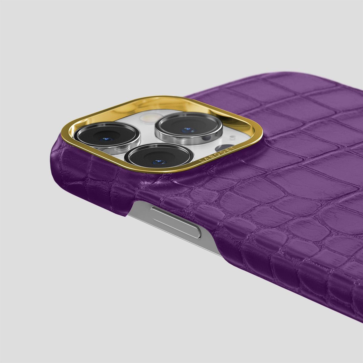 Purple iPhone 14 Pro Classic Case Alligator with Gold Metal -5 | Purple-Gold