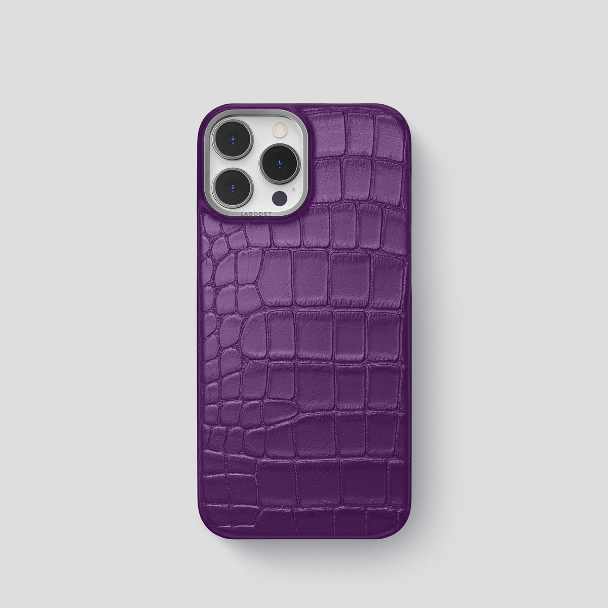 Purple iPhone 14 Pro Classic Case Alligator with Steel Metal -1 | Purple-Steel