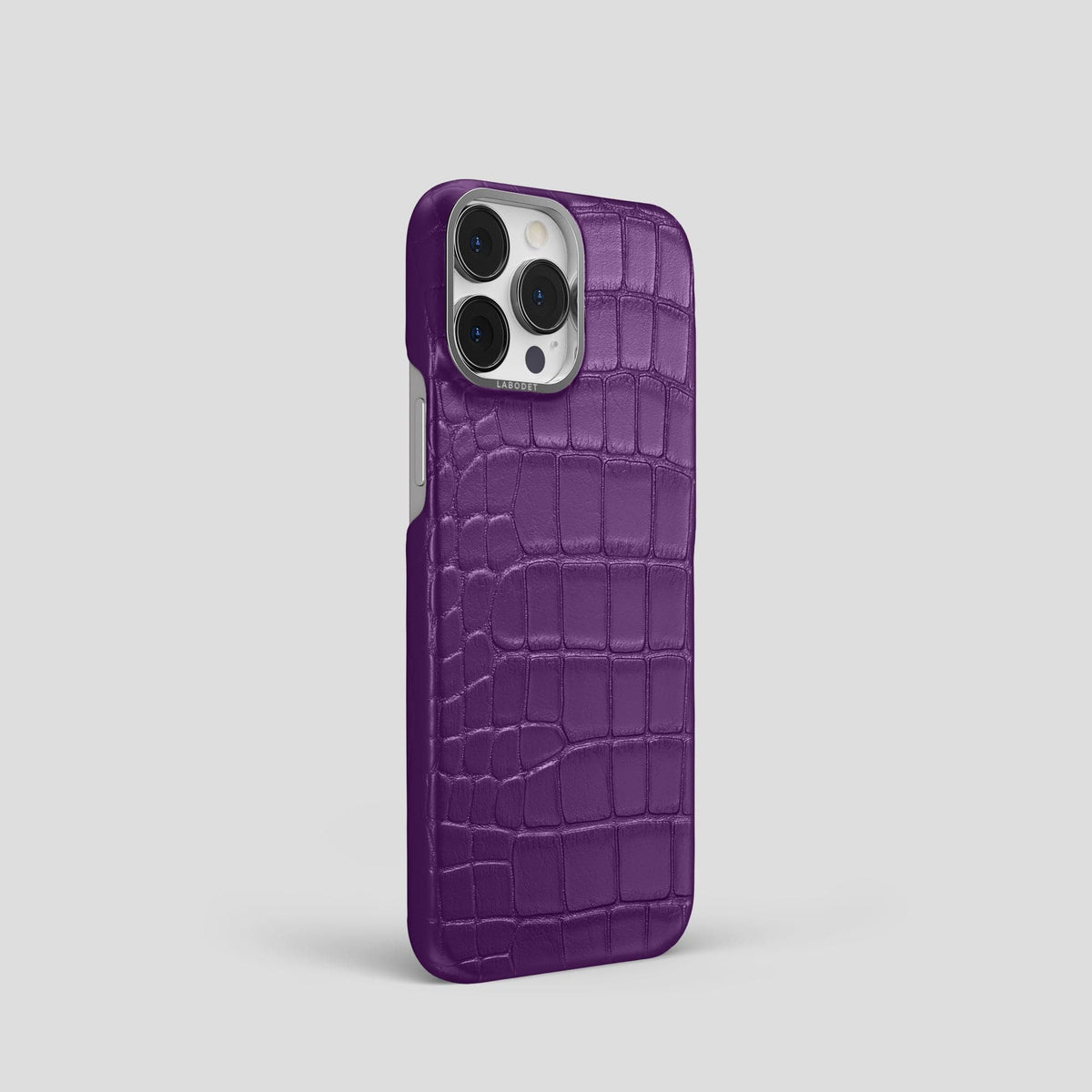 Purple iPhone 14 Pro Classic Case Alligator with Steel Metal -2 | Purple-Steel