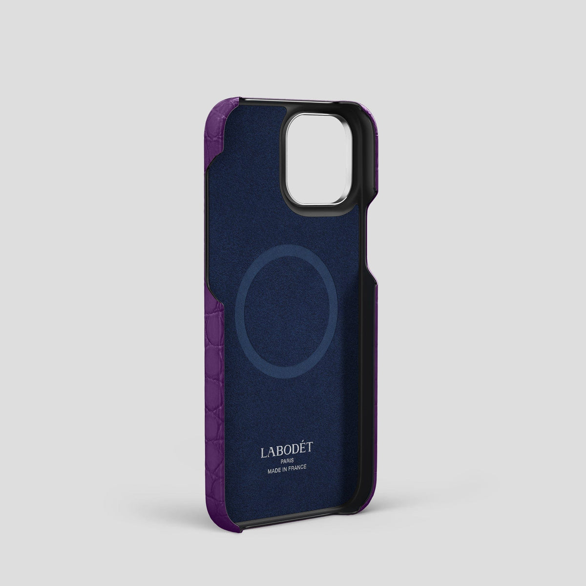 Purple iPhone 14 Pro Classic Case Alligator with Steel Metal -3 | Purple-Steel