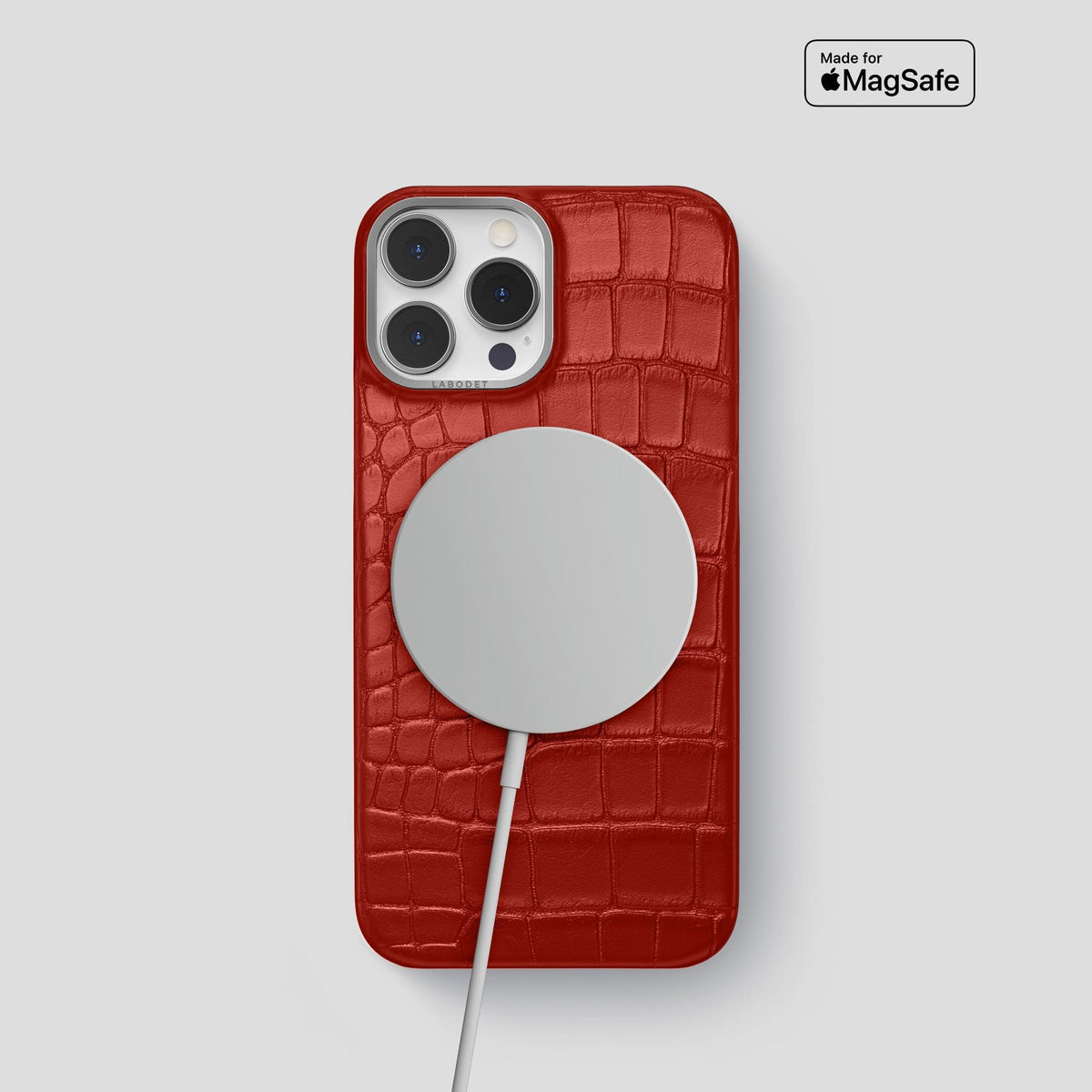 Red iPhone 14 Pro Classic Case Alligator with Steel Metal -4 | Red-Steel