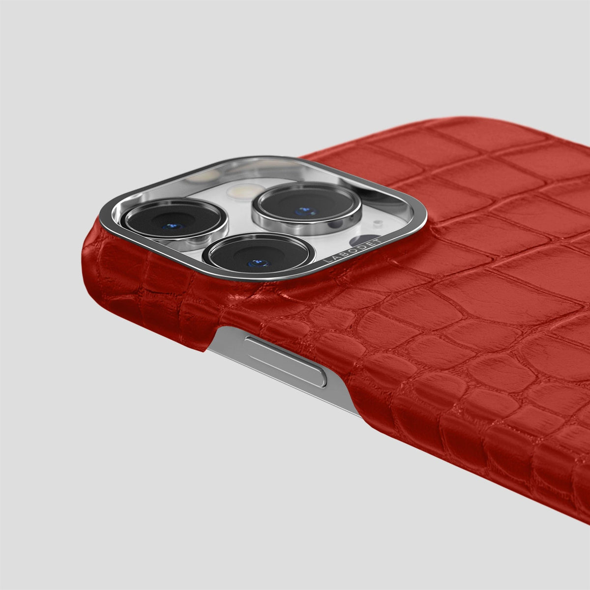 Red iPhone 14 Pro Classic Case Alligator with Steel Metal -5 | Red-Steel