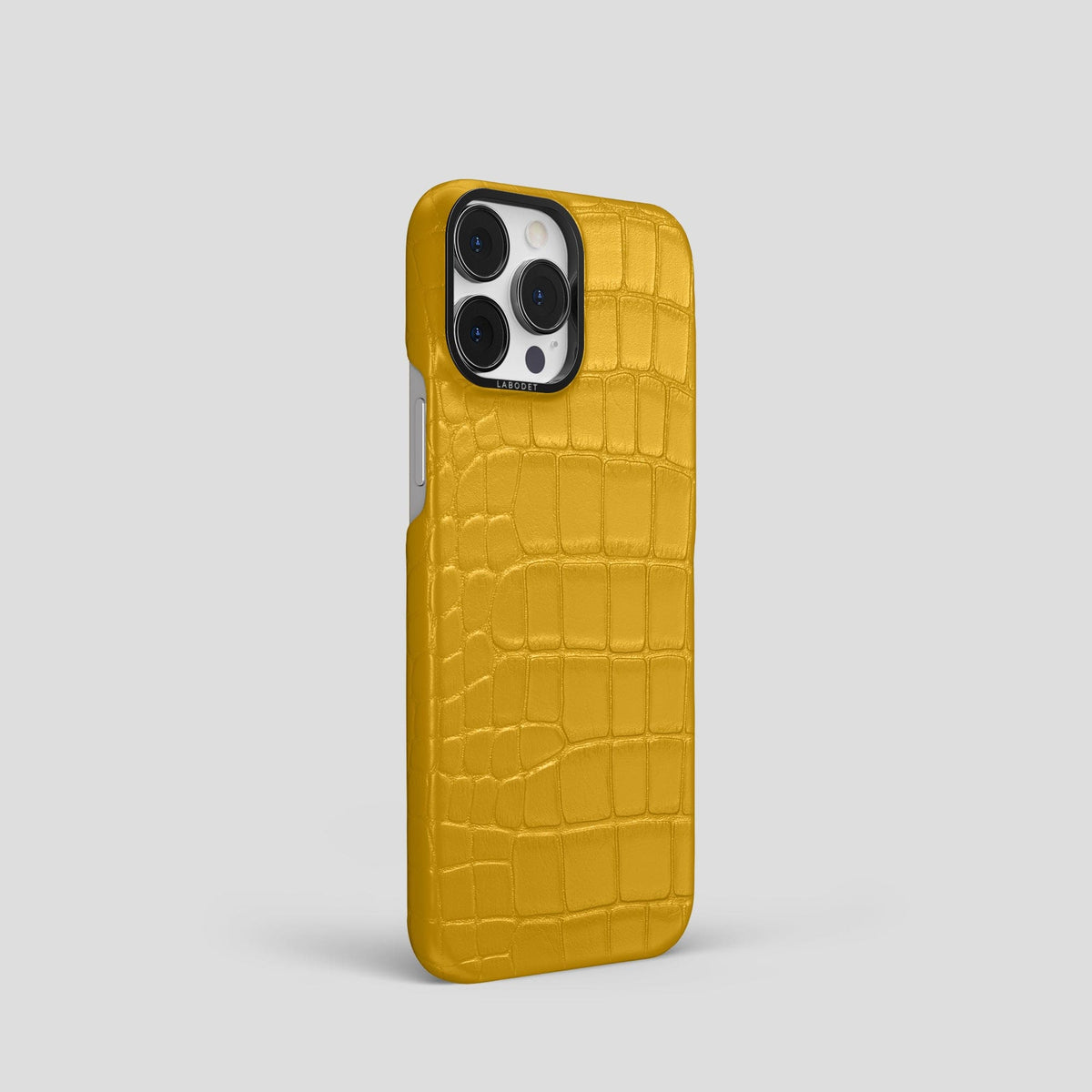 Yellow iPhone 14 Pro Classic Case Alligator with Black Metal -2 | Yellow-Black