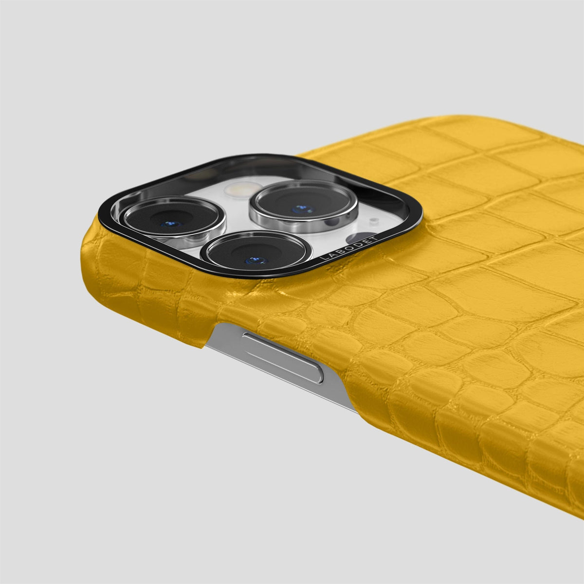 Yellow iPhone 14 Pro Classic Case Alligator with Black Metal -5 | Yellow-Black