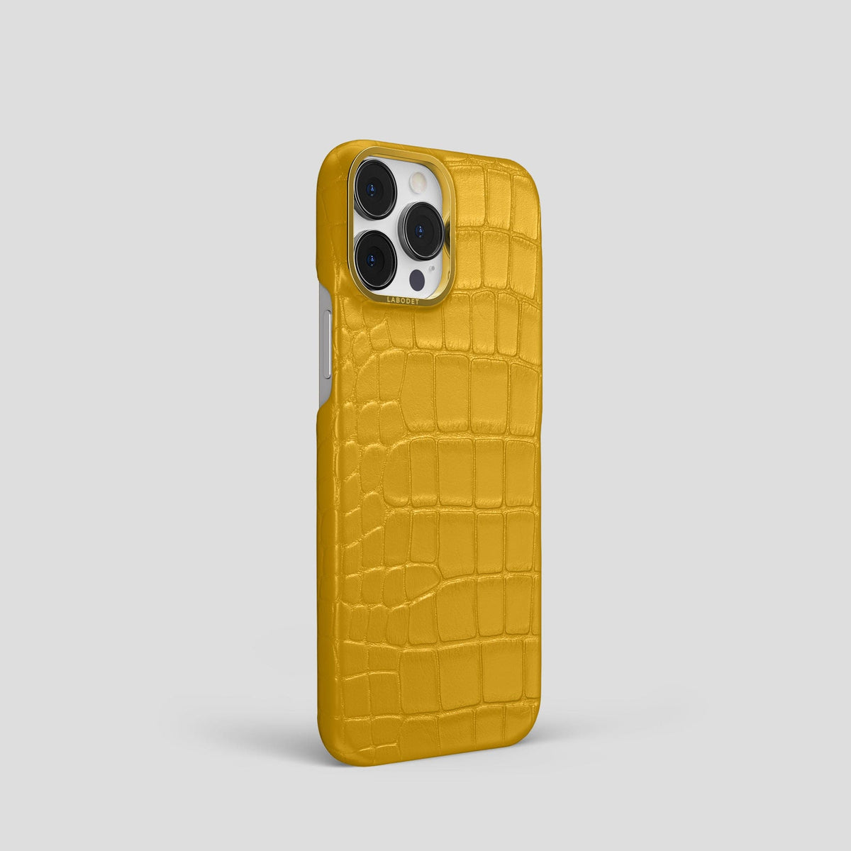 Yellow iPhone 14 Pro Classic Case Alligator with Gold Metal -2 | Yellow-Gold