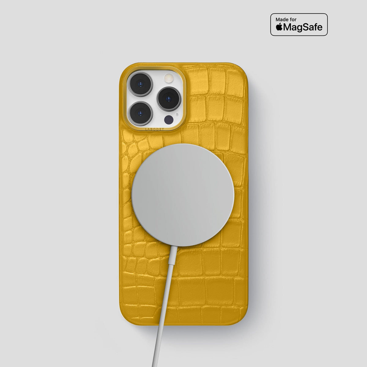 Yellow iPhone 14 Pro Classic Case Alligator with Gold Metal -4 | Yellow-Gold