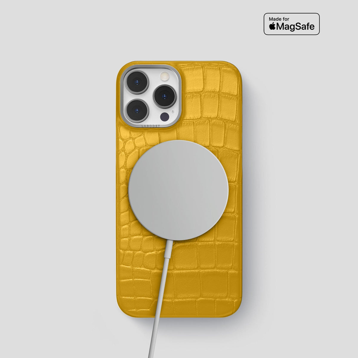 Yellow iPhone 14 Pro Classic Case Alligator with Steel Metal -4 | Yellow-Steel