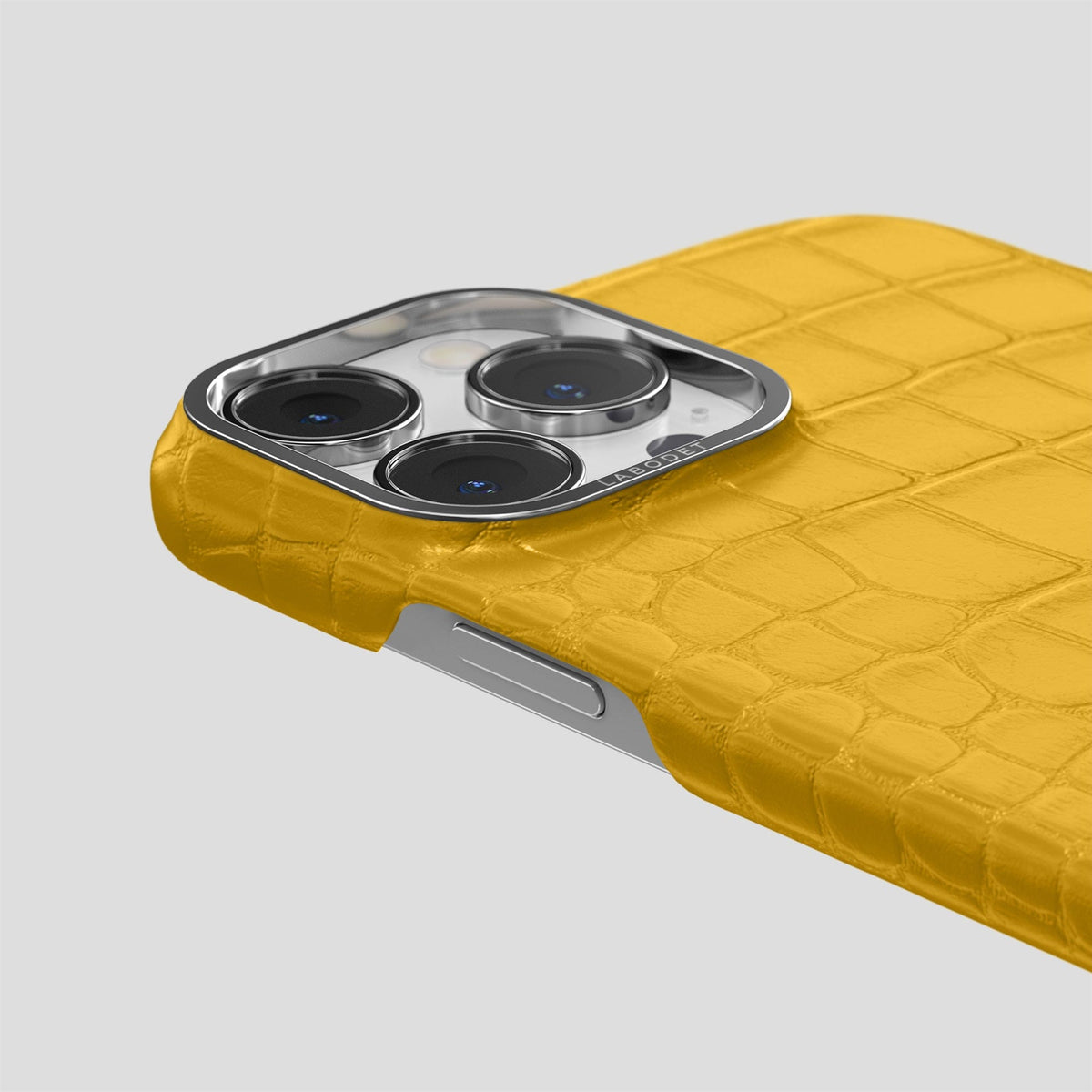 Yellow iPhone 14 Pro Classic Case Alligator with Steel Metal -5 | Yellow-Steel