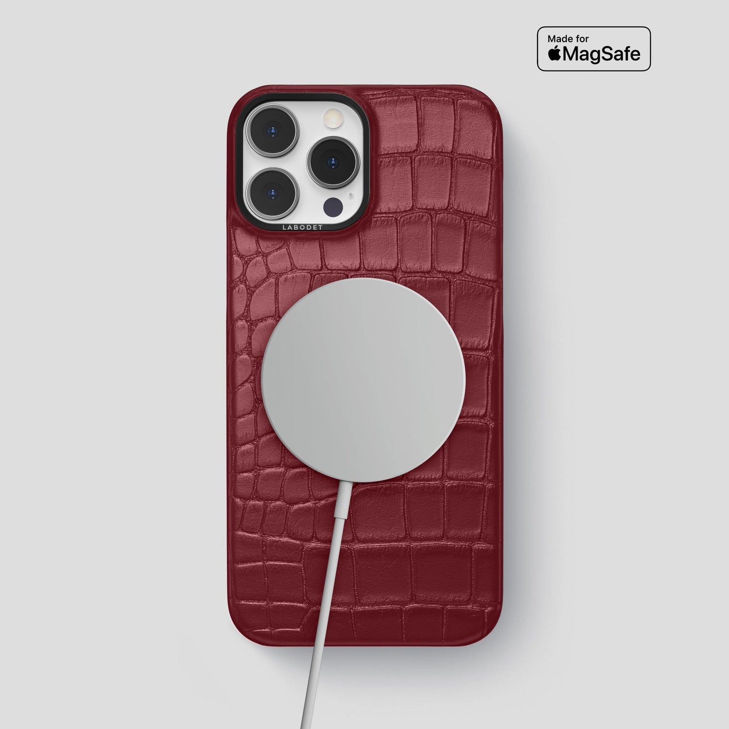 Burgundy iPhone 14 Pro Max Classic Case Alligator with Black Metal -4 | Burgundy-Black