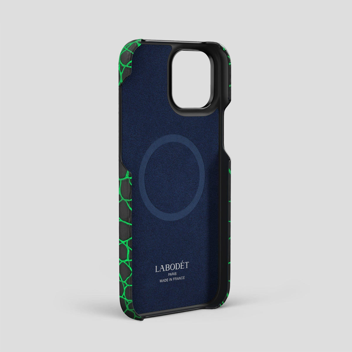Neon-Green iPhone 14 Pro Max Classic Case Luminescent Alligator with Black Metal -5 | Neon-Green-Black