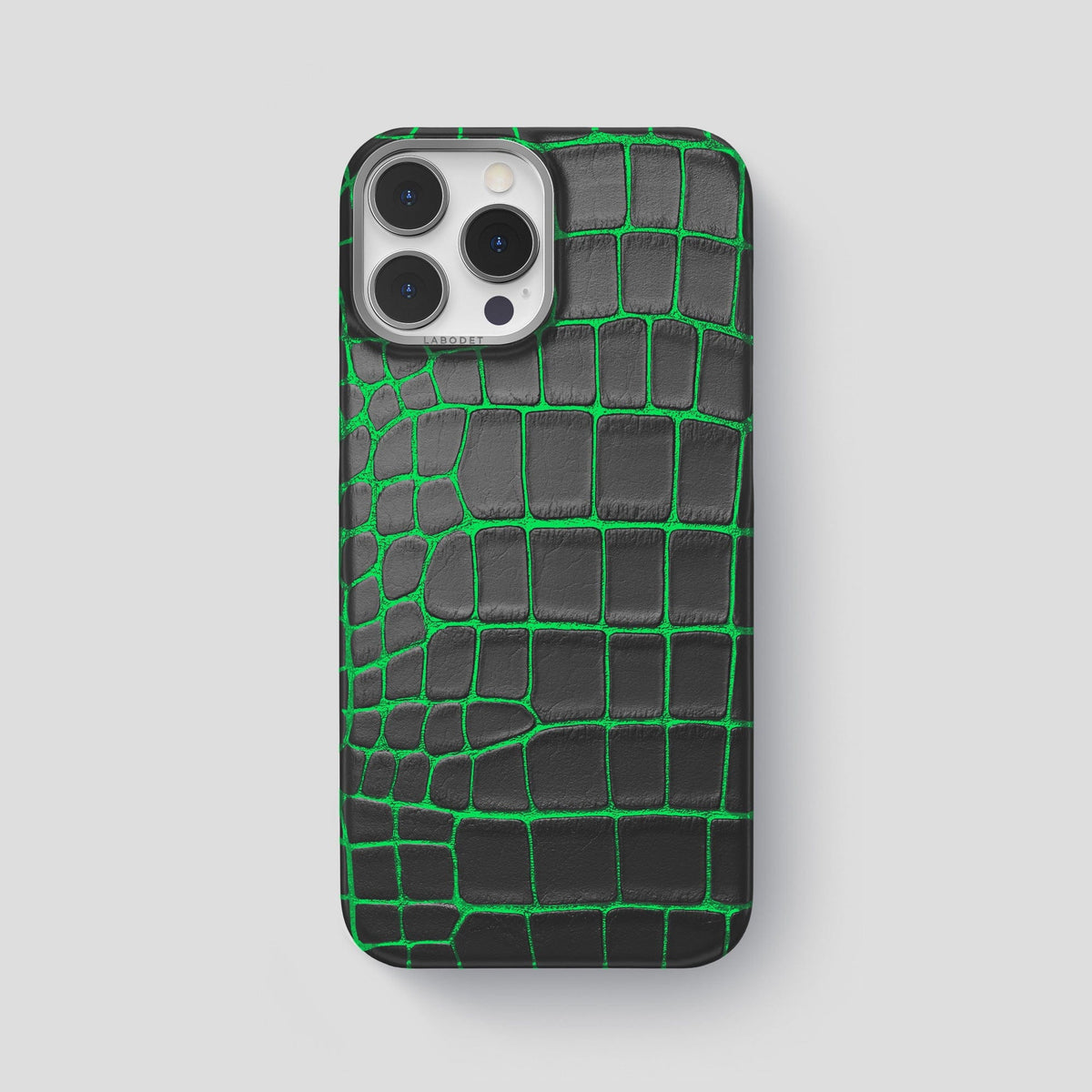 Neon-Green iPhone 14 Pro Max Classic Case Luminescent Alligator with Steel Metal -1 | Neon-Green-Steel