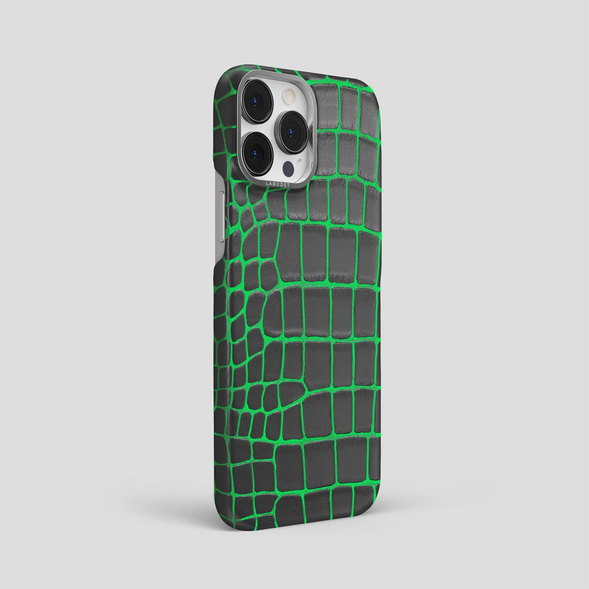 Neon-Green iPhone 14 Pro Max Classic Case Luminescent Alligator with Steel Metal -3 | Neon-Green-Steel
