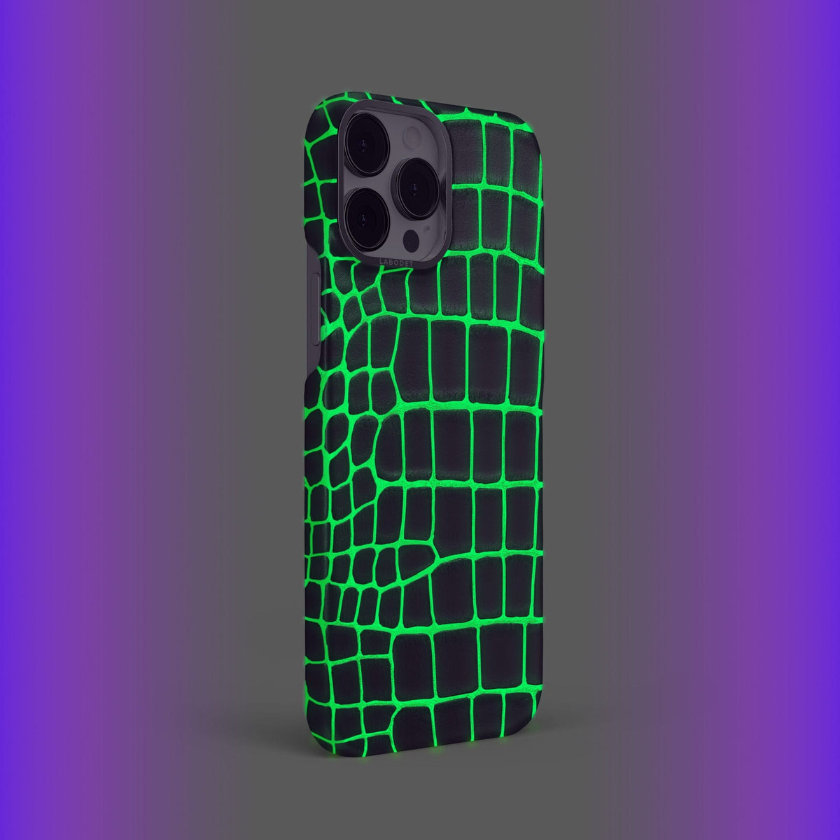 Neon-Green iPhone 14 Pro Max Classic Case Luminescent Alligator with Steel Metal -4 | Neon-Green-Steel