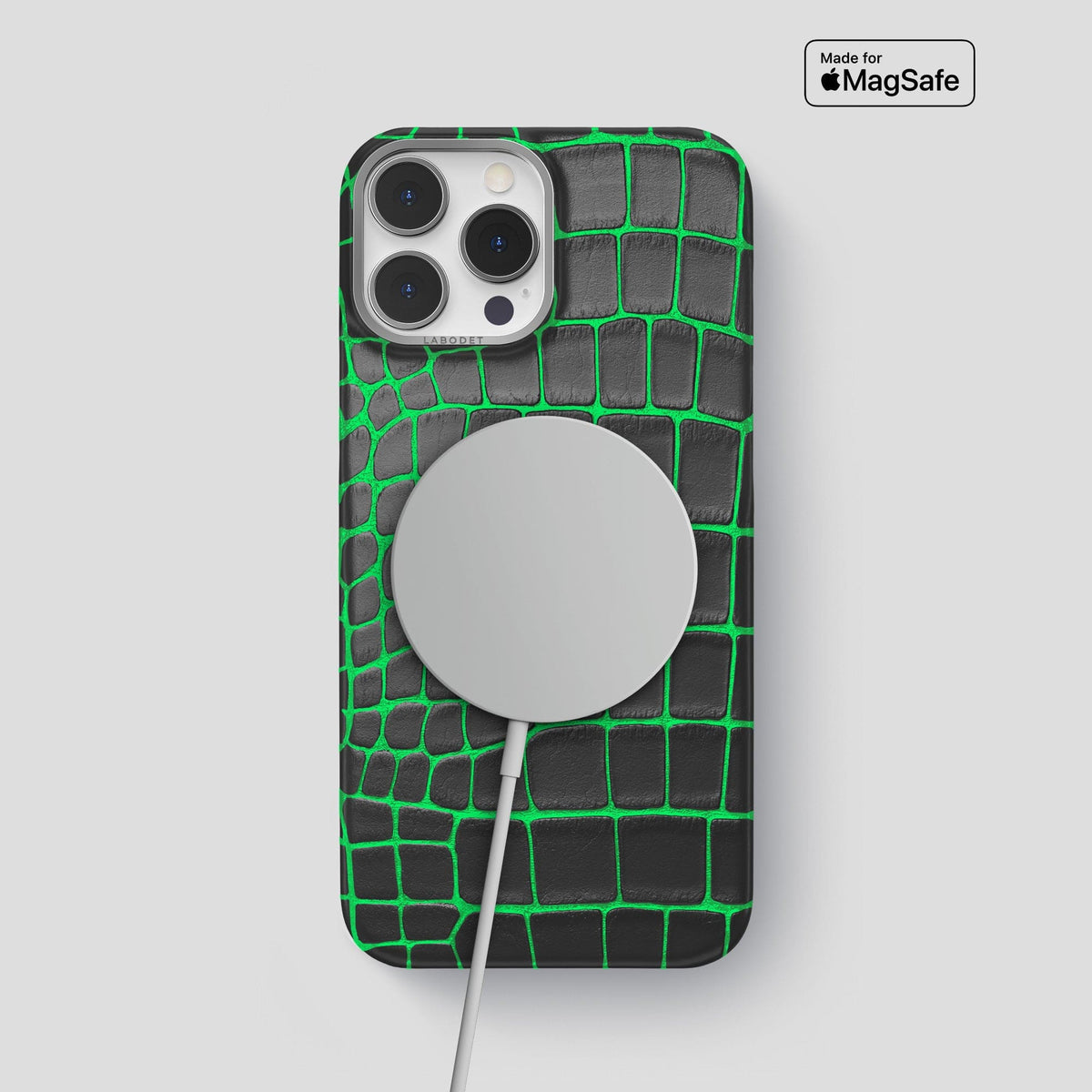 Neon-Green iPhone 14 Pro Max Classic Case Luminescent Alligator with Steel Metal -6 | Neon-Green-Steel