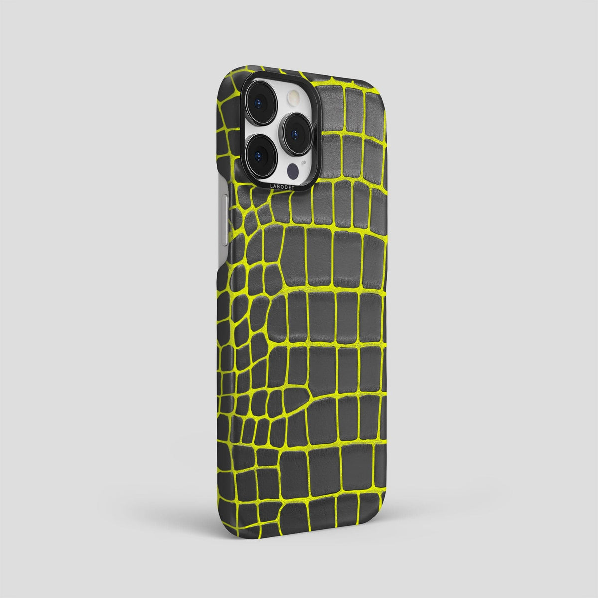 Neon-Yellow iPhone 14 Pro Max Classic Case Luminescent Alligator with Black Metal -3 | Neon-Yellow-Black