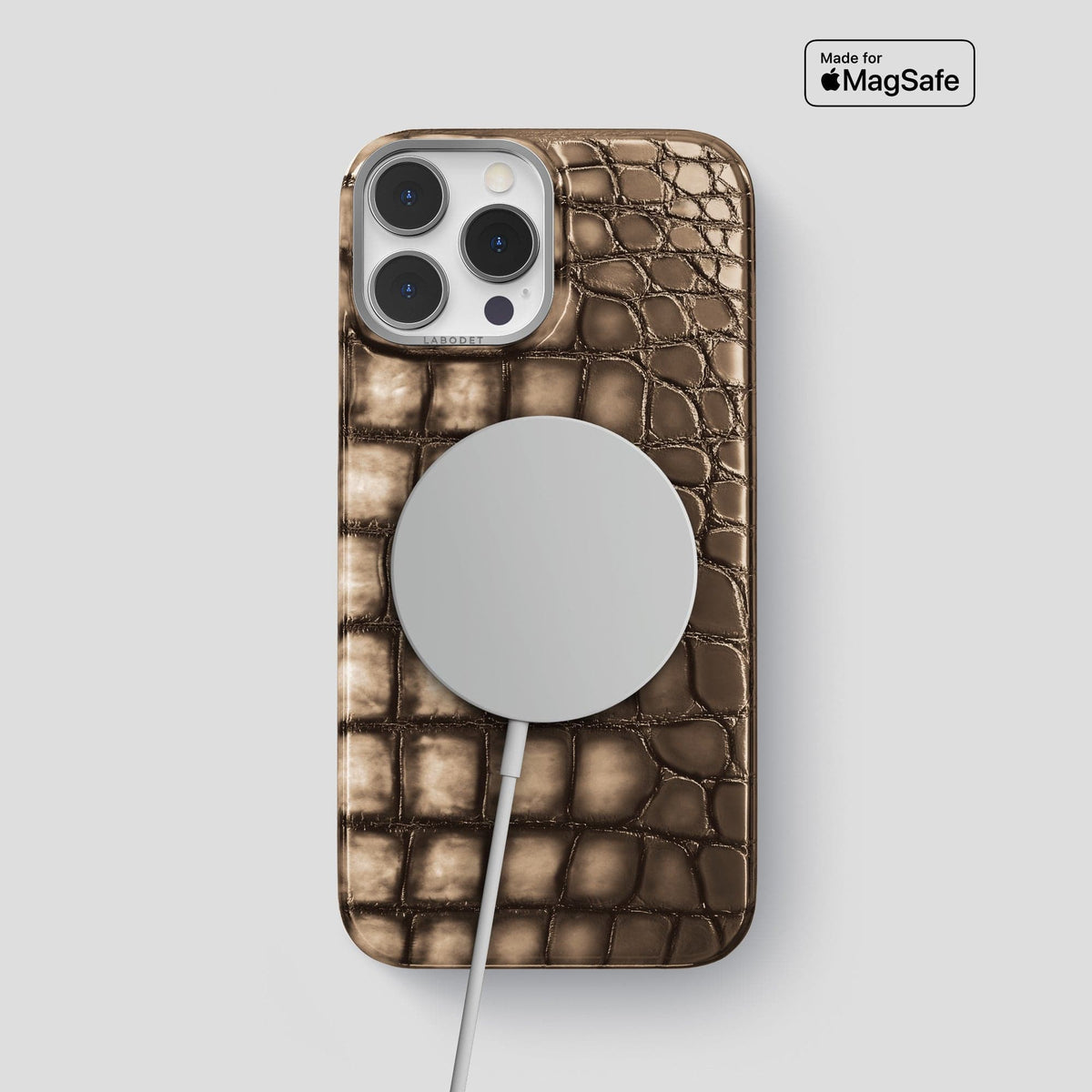 Etoupe iPhone 14 Pro Max Classic Case Patina Alligator with Steel Metal -5 | Etoupe-Steel