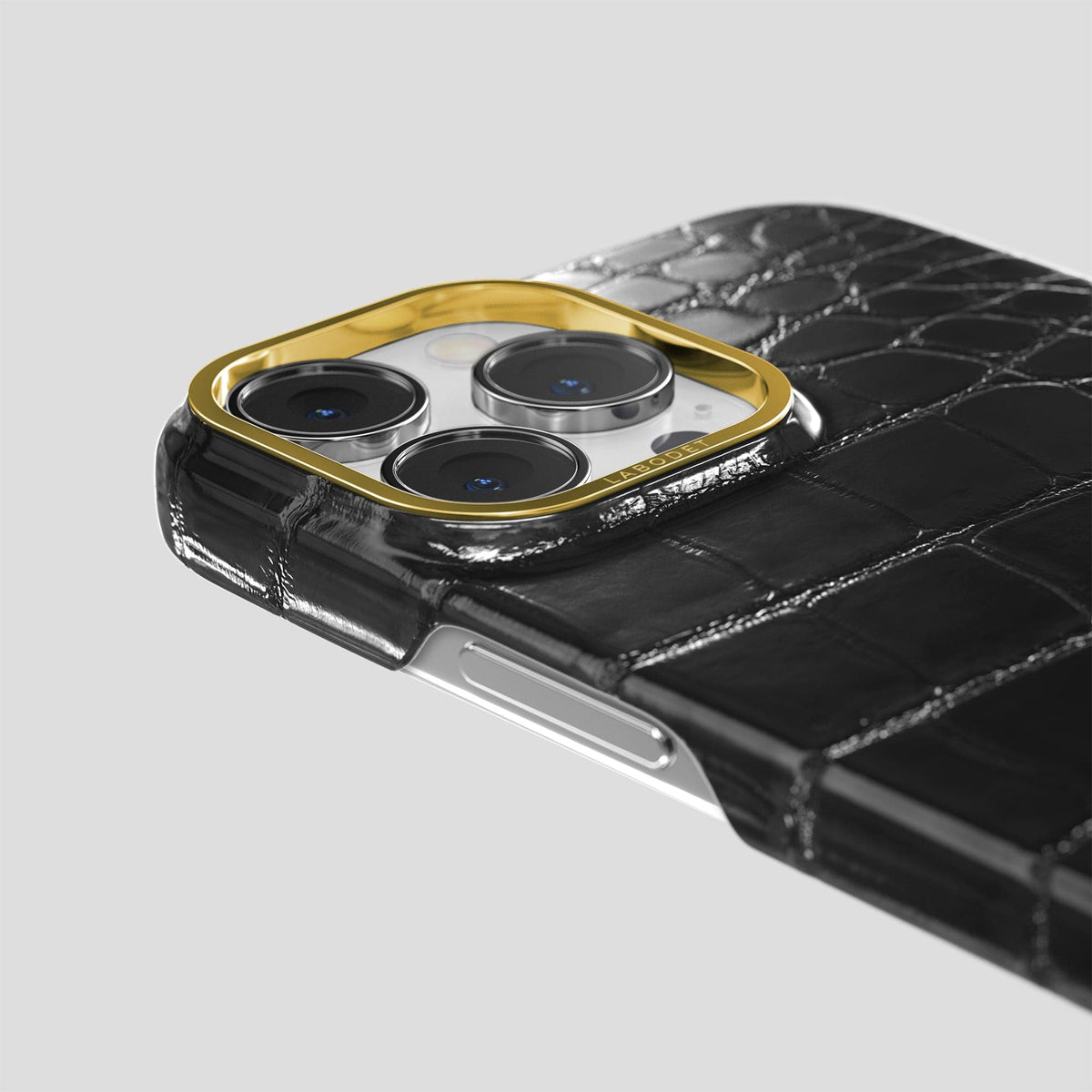 Havana-Black iPhone 14 Pro Max Classic Case Patina Alligator with Gold Metal -6 | Havana-Black-Gold