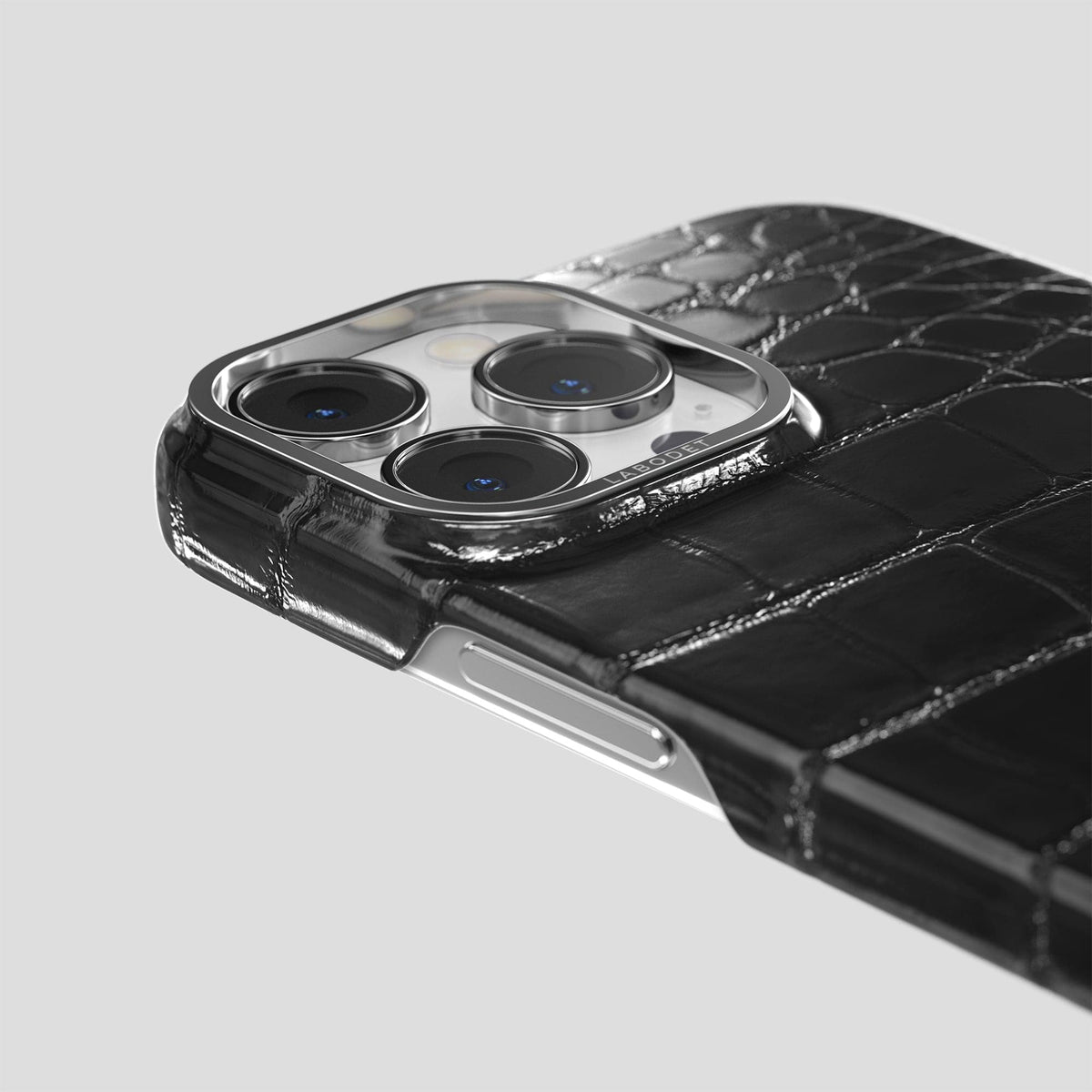 Havana-Black iPhone 14 Pro Max Classic Case Patina Alligator with Steel Metal -6 | Havana-Black-Steel