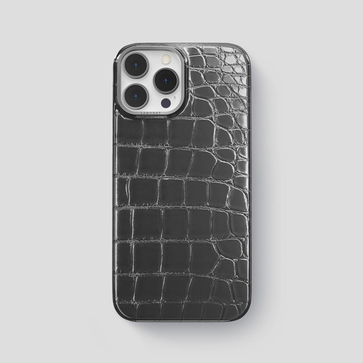 Grey iPhone 14 Pro Max Classic Case Patina Alligator with Steel Metal -1 | Grey-Steel