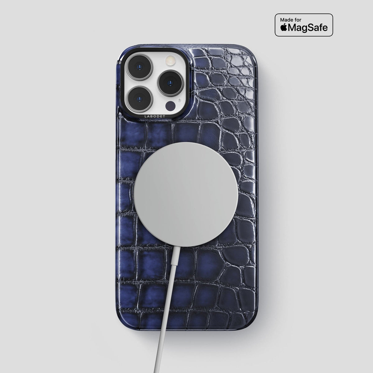 Havana-Blue iPhone 14 Pro Max Classic Case Patina Alligator with Black Metal -5 | Havana-Blue-Black