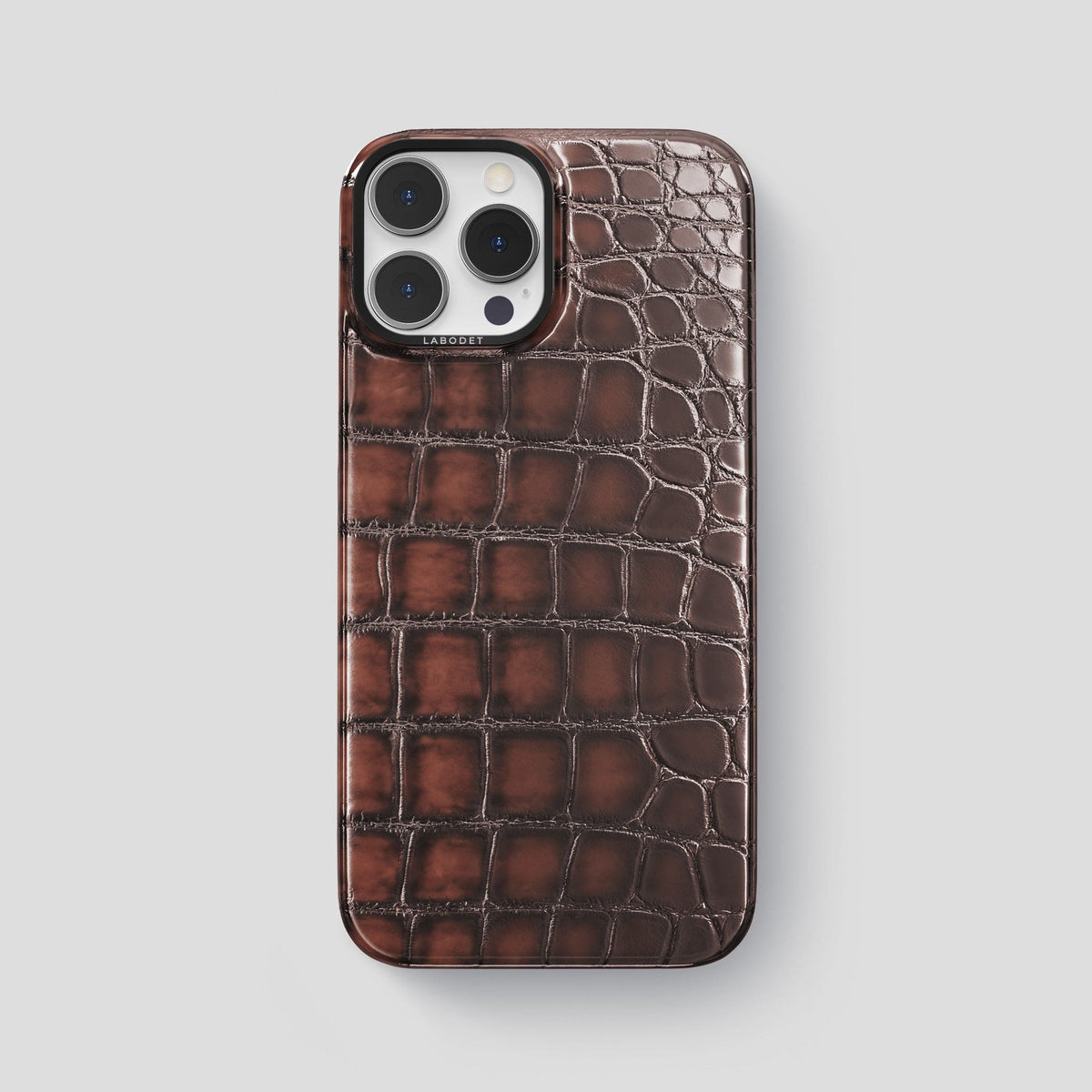 Havana-Brown iPhone 14 Pro Max Classic Case Patina Alligator with Black Metal -1 | Havana-Brown-Black