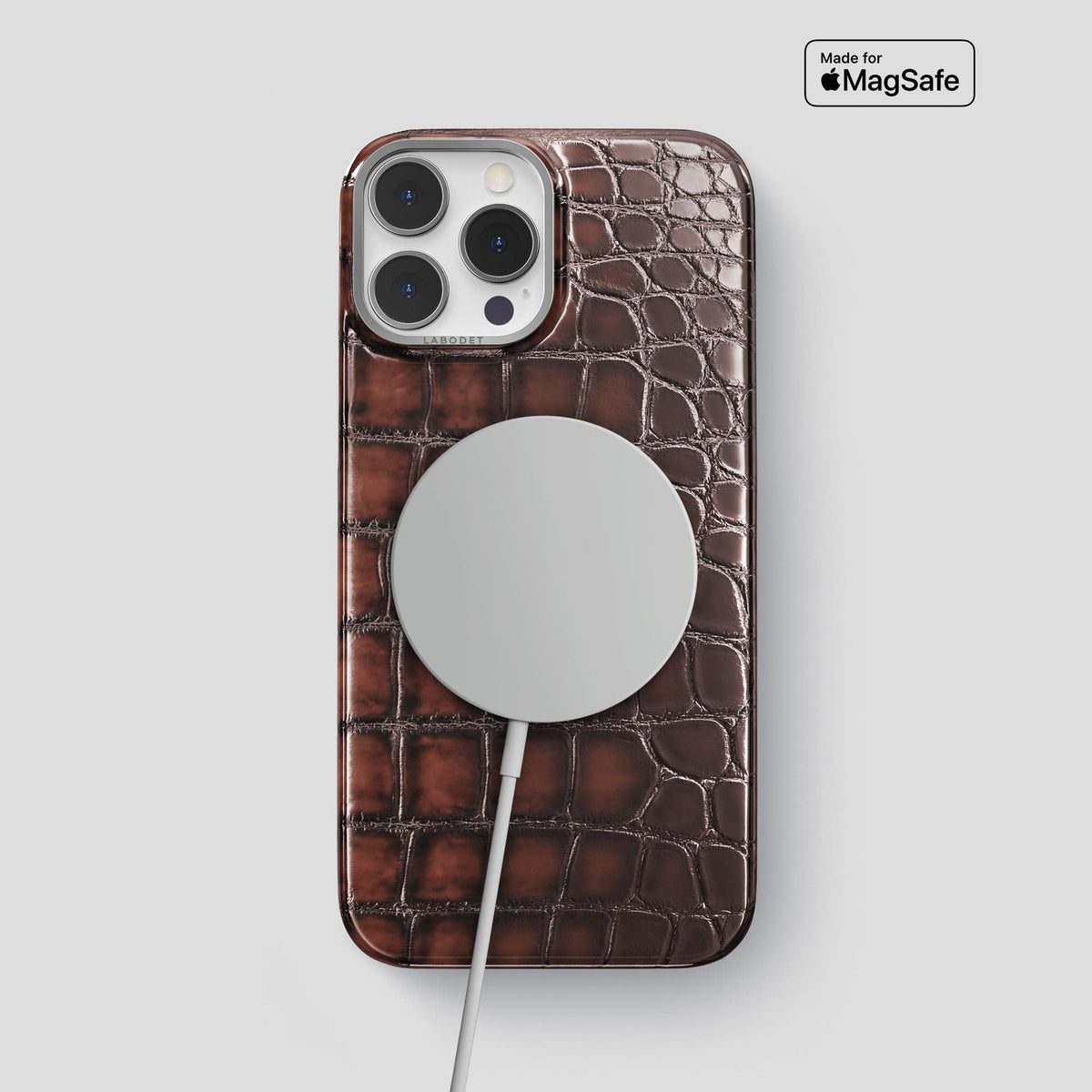 Havana-Brown iPhone 14 Pro Max Classic Case Patina Alligator with Steel Metal -5 | Havana-Brown-Steel