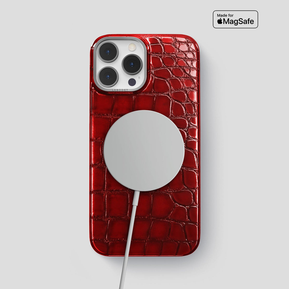 Burgundy iPhone 14 Pro Max Classic Case Patina Alligator with Steel Metal -5 | Burgundy-Steel