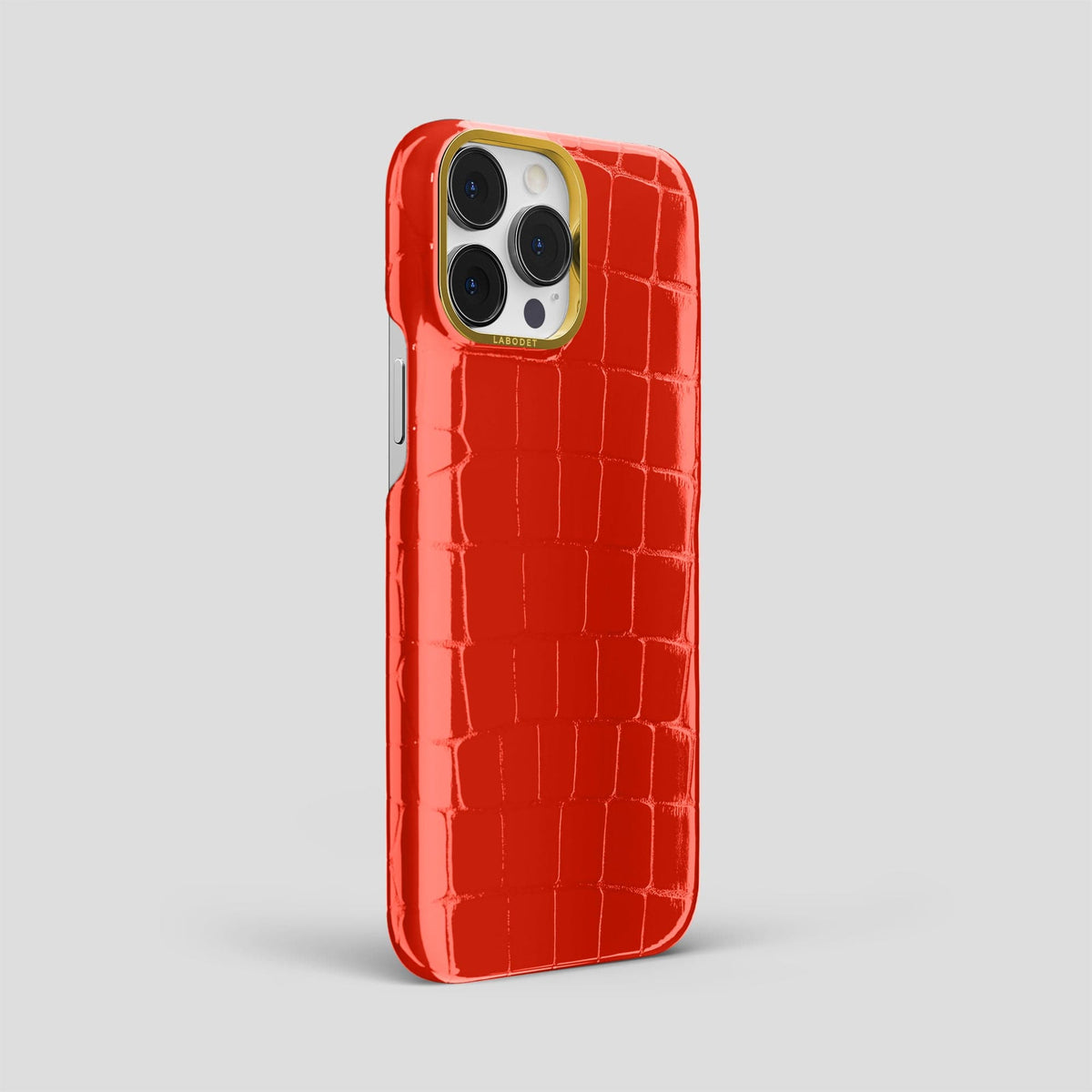 Coral Orange iPhone 14 Pro Max Classic Case Shiny Alligator with Gold Metal -2 | Coral-Orange-Gold