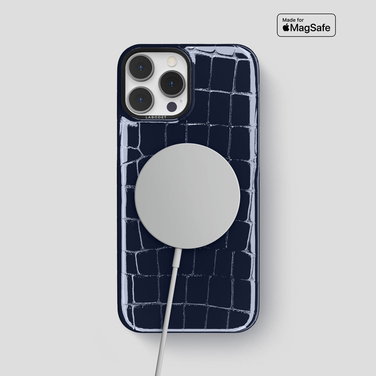 Navy-Blue iPhone 14 Pro Max Classic Case Shiny Alligator with Black Metal -5 | Navy-Blue-Black