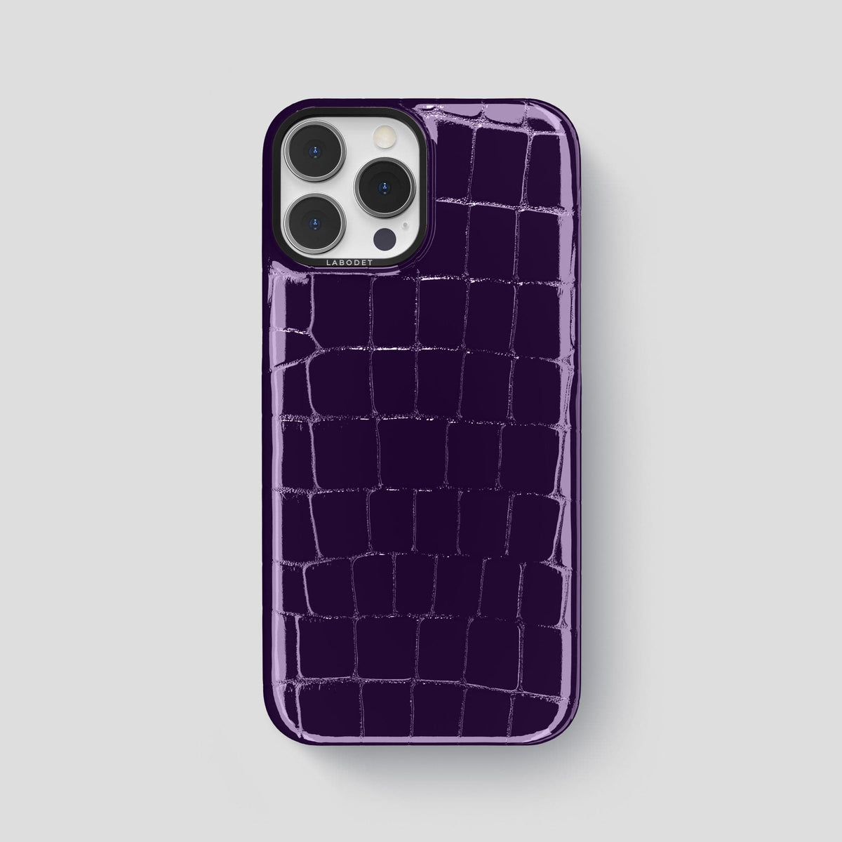 Purple iPhone 14 Pro Max Classic Case Shiny Alligator with Black Metal -1 | Purple-Black