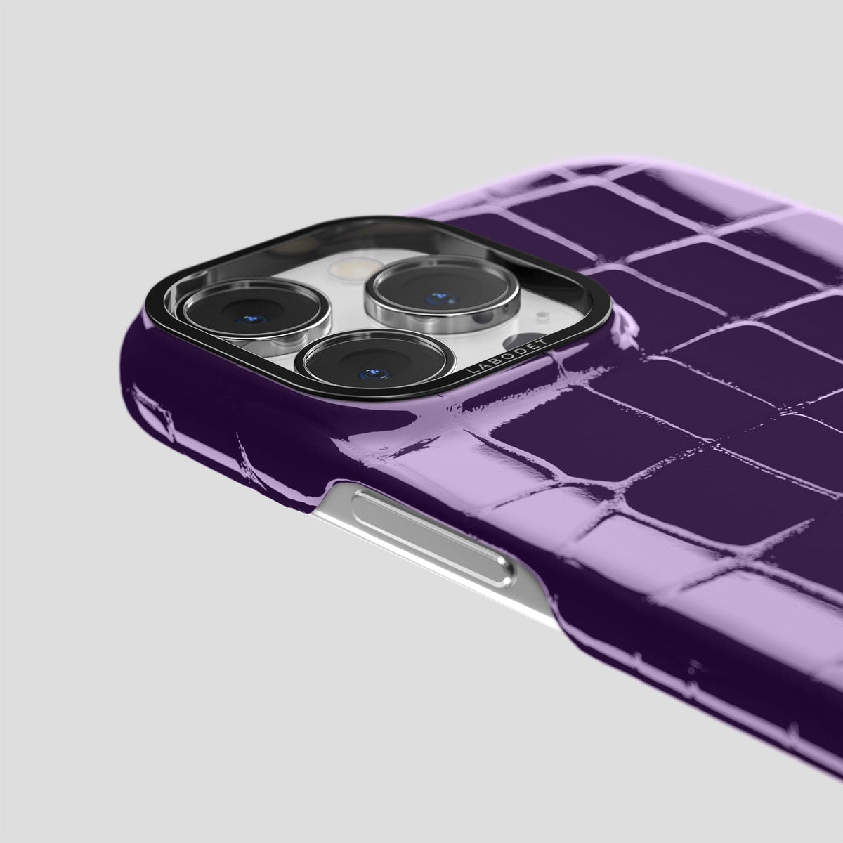 Purple iPhone 14 Pro Max Classic Case Shiny Alligator with Black Metal -6 | Purple-Black
