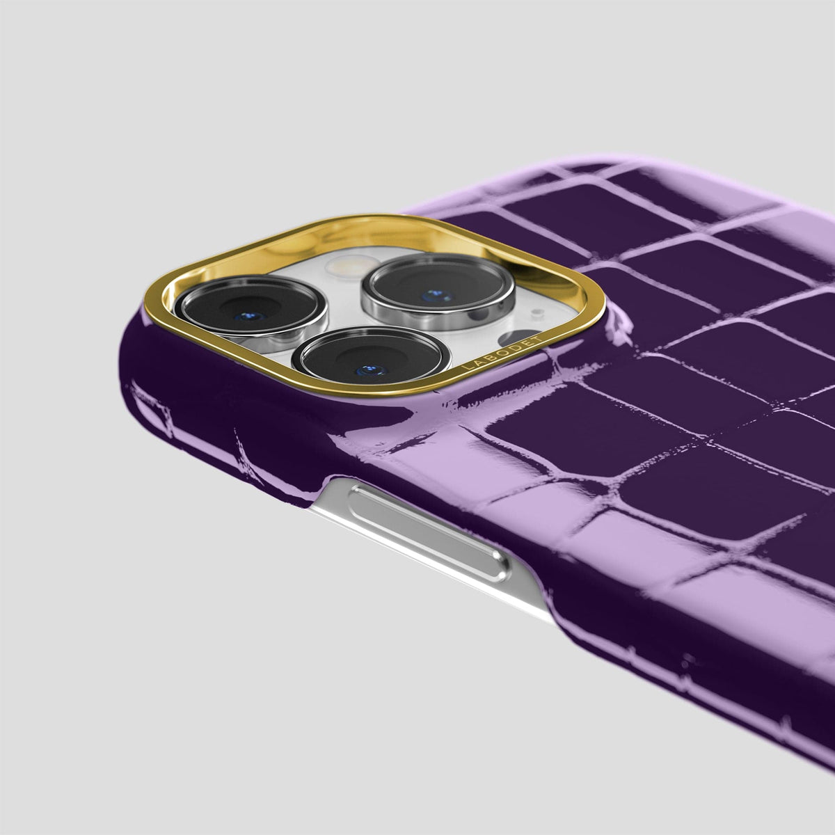 Purple iPhone 14 Pro Max Classic Case Shiny Alligator with Gold Metal -6 | Purple-Gold