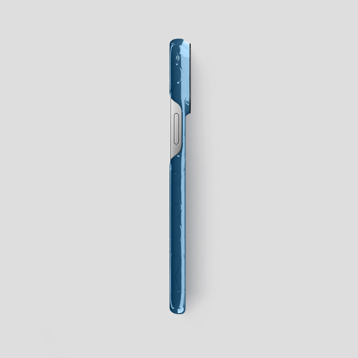Turquoise-Blue iPhone 14 Pro Max Classic Case Shiny Alligator with Black Metal -3 | Turqoise-Blue-Black