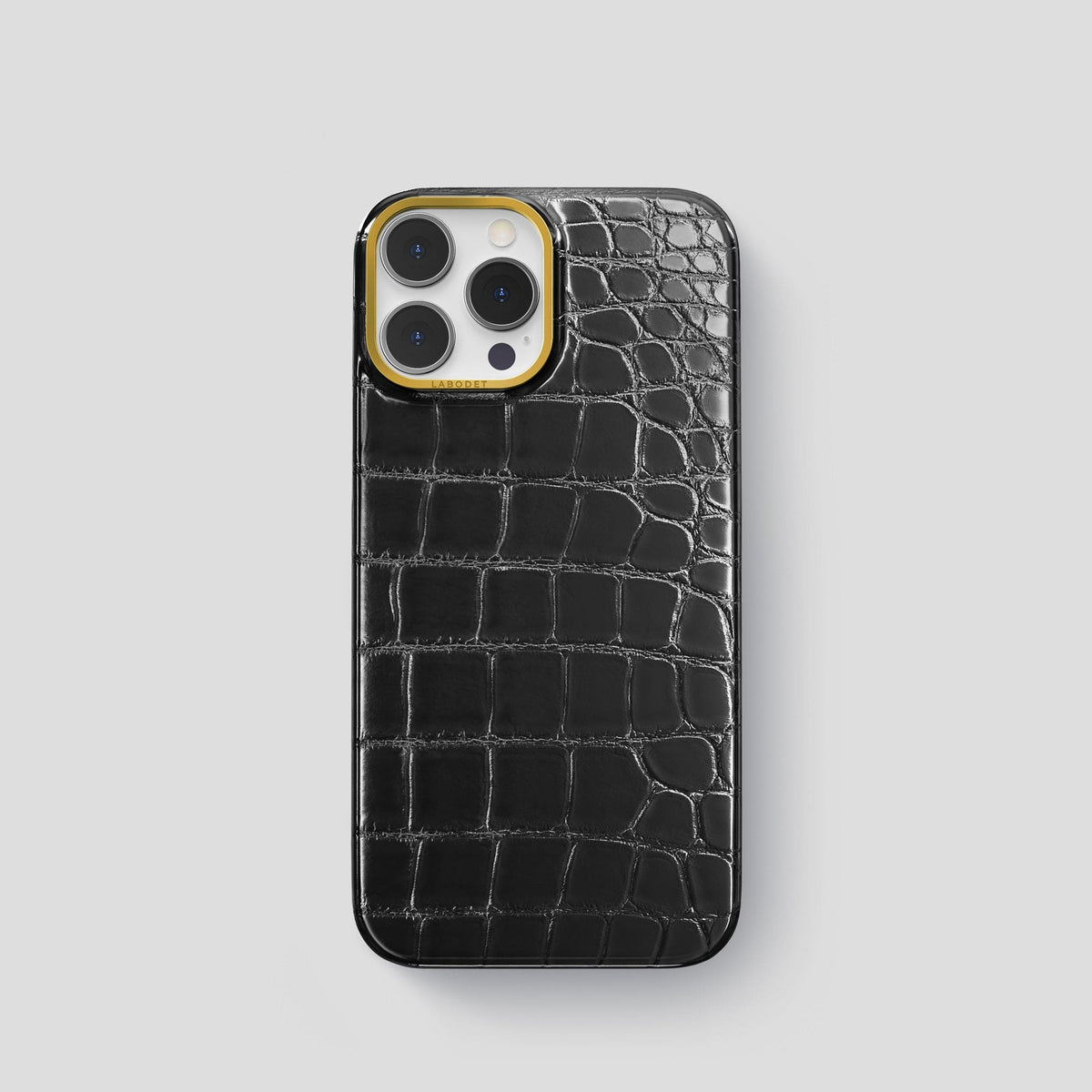 Havana-Black iPhone 14 Pro Classic Case Patina Alligator with Gold Metal -1 | Havana-Black-Gold