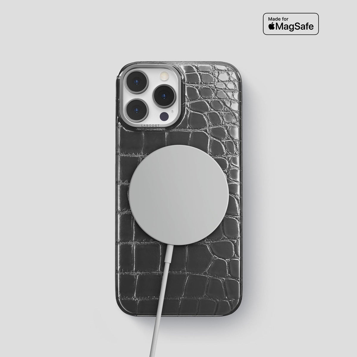 Grey iPhone 14 Pro Classic Case Patina Alligator with Steel Metal -5 | Grey-Steel