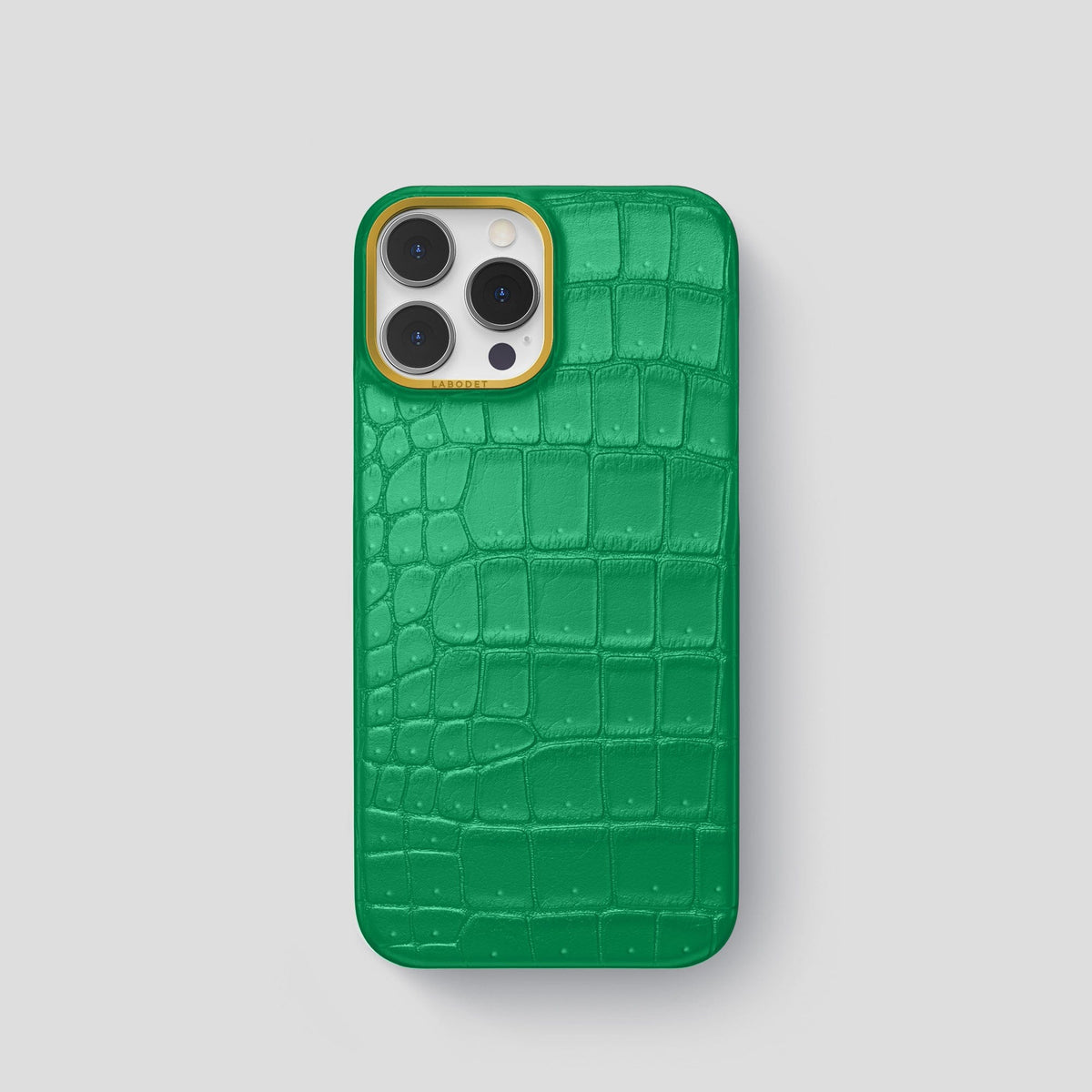 Cactus-Green iPhone 14 Pro Classic Case Porosus Crocodile with Gold Metal -1 | Cactus-Green-Gold